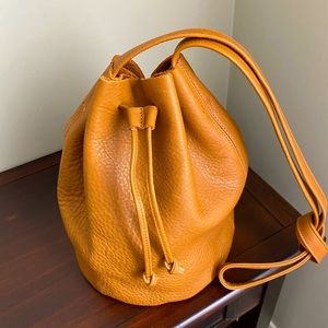 All leather caramel Baggu bucket bag